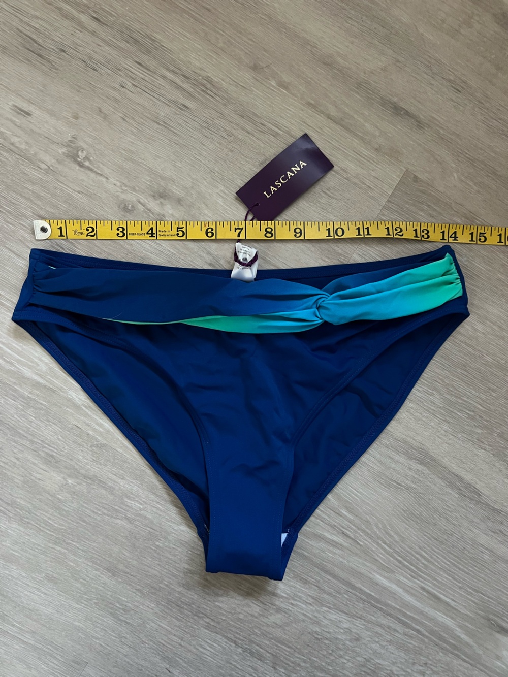 Lascana Navy Bikini Swim Bottom with Teal Twist Detail NWT 8